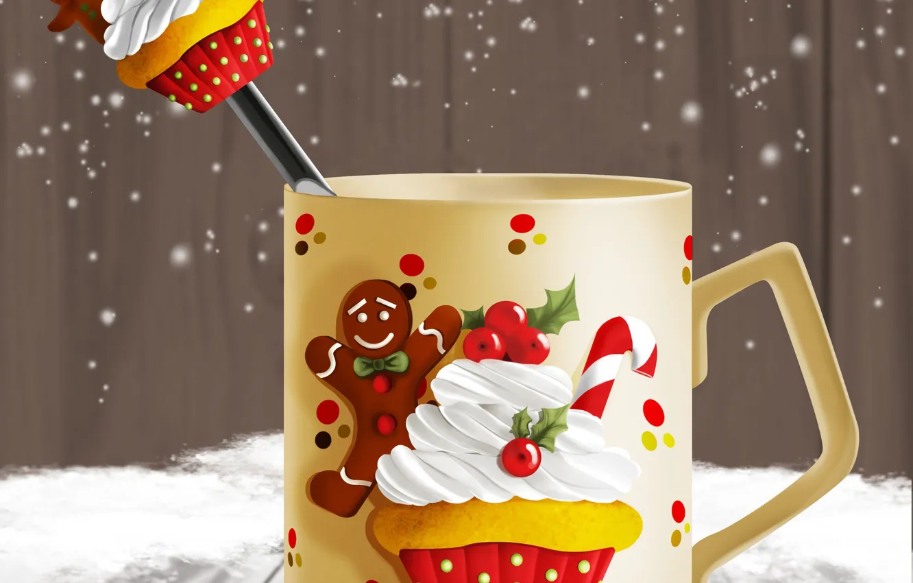 Photo wallpaper figure, spoon, Cup, New year, Christmas, New Year
