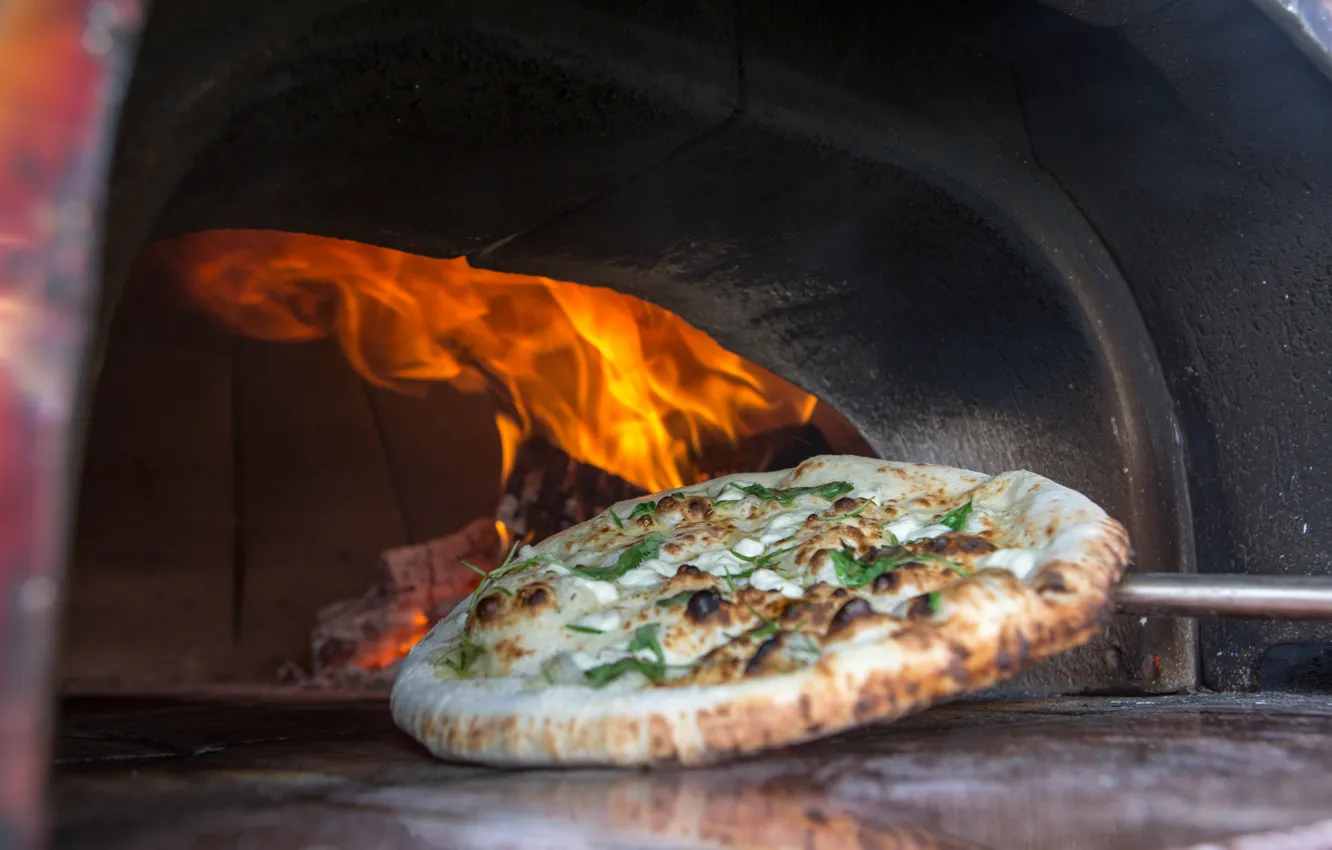 Photo wallpaper lights, food, pizza