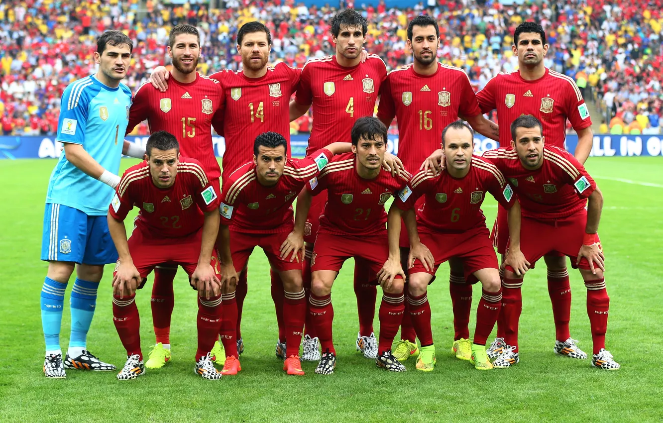 Photo wallpaper Spain, Andres Iniesta, Iker Casillas, Sergio Ramos, Sergio Busquets, Jordi Alba, David Silva, Xabi Alonso