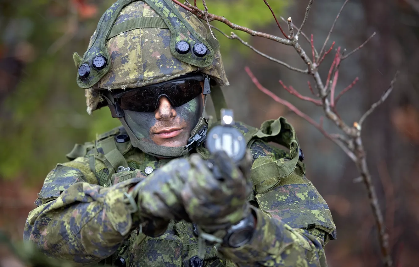 Photo wallpaper face, glasses, soldiers, compass, helmet