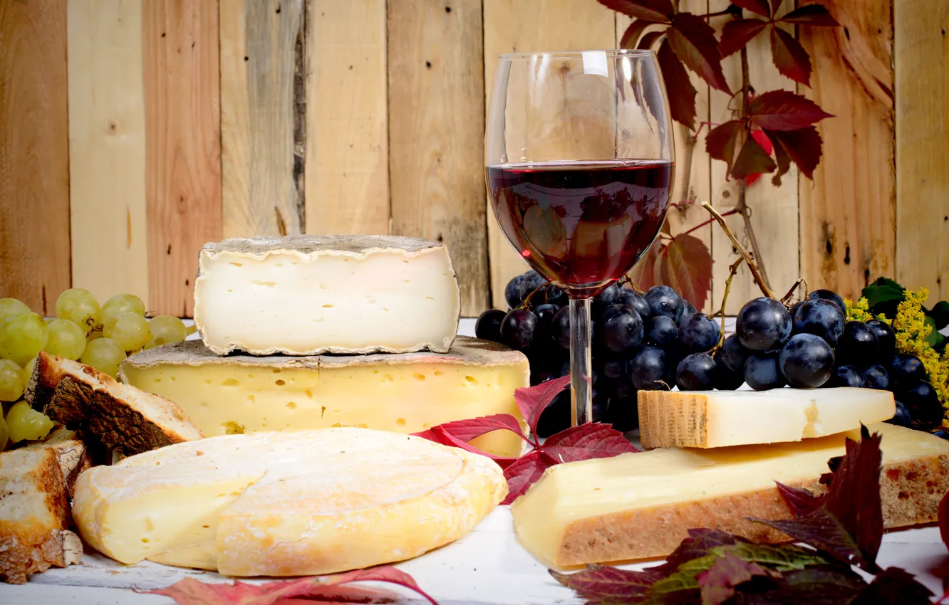 Photo wallpaper autumn, wine, cheese, grapes, wine, grapes, cheese