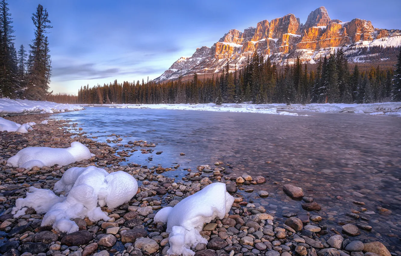 Photo wallpaper ice, rock, water, lake, snow, Castle Mountain