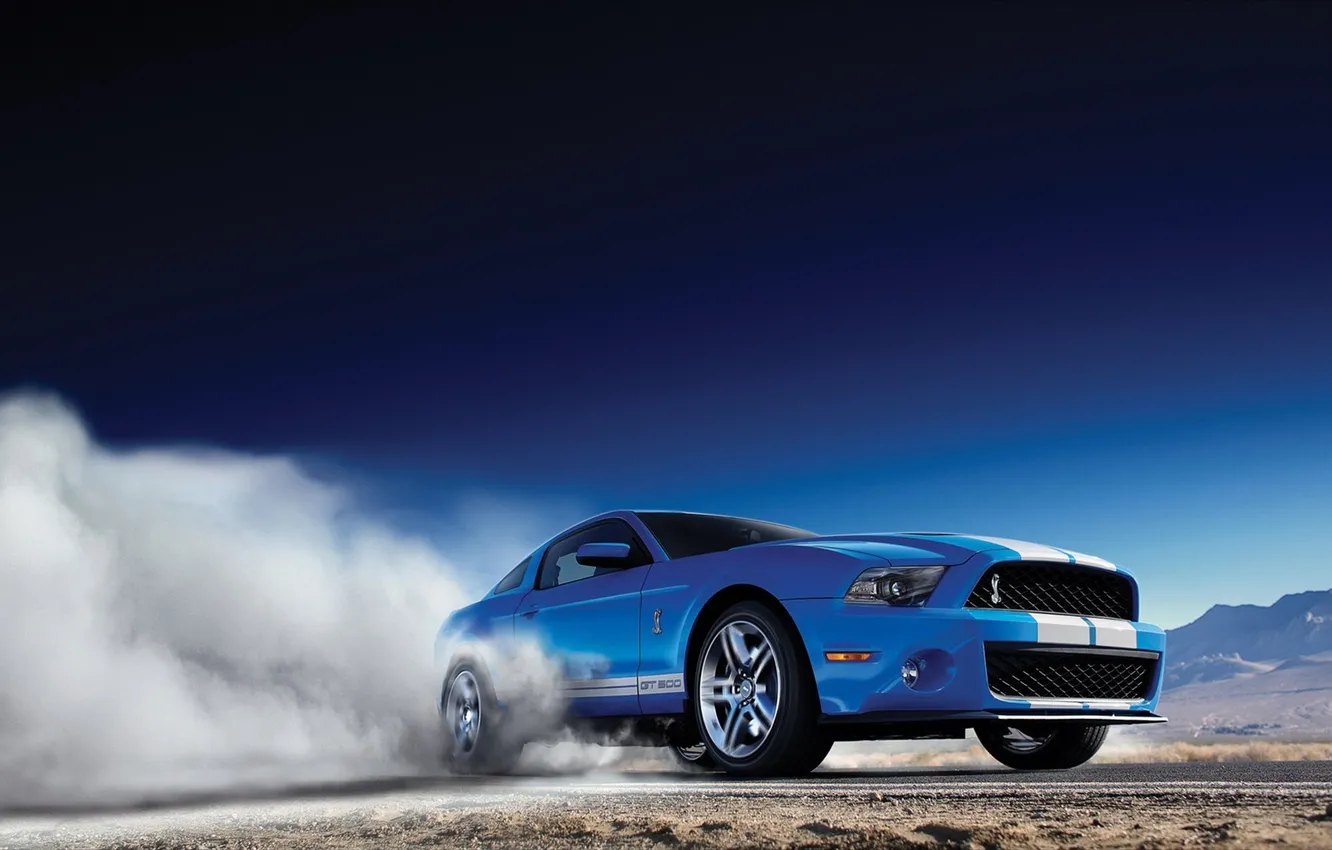 Photo wallpaper the sky, mountains, blue, smoke, Ford, Shelby, GT500, cars