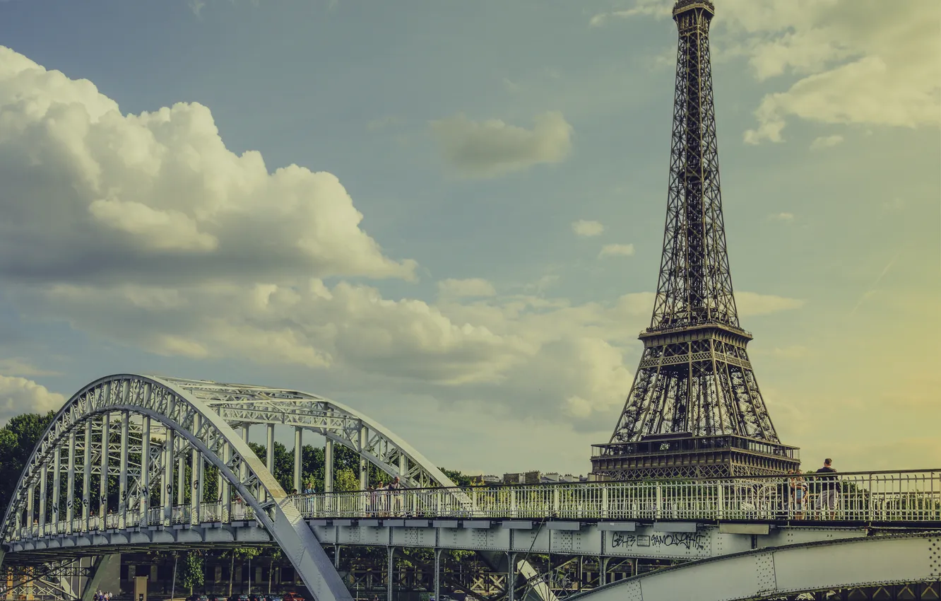 Photo wallpaper the sky, clouds, bridge, France, Paris, Eiffel tower, Paris