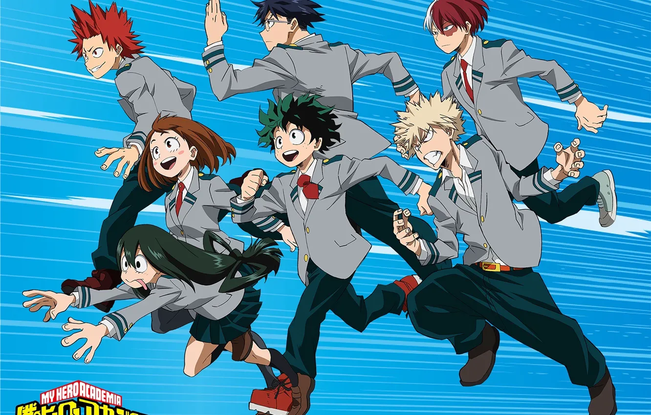 Photo wallpaper anime, blue background, characters, Boku no Hero Academy