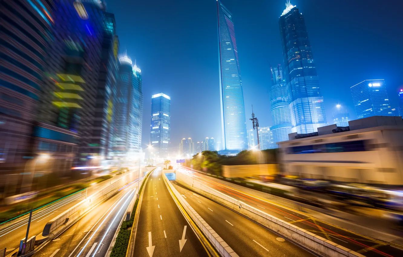 Photo wallpaper night, city, the city, lights, lights, building, blur, night