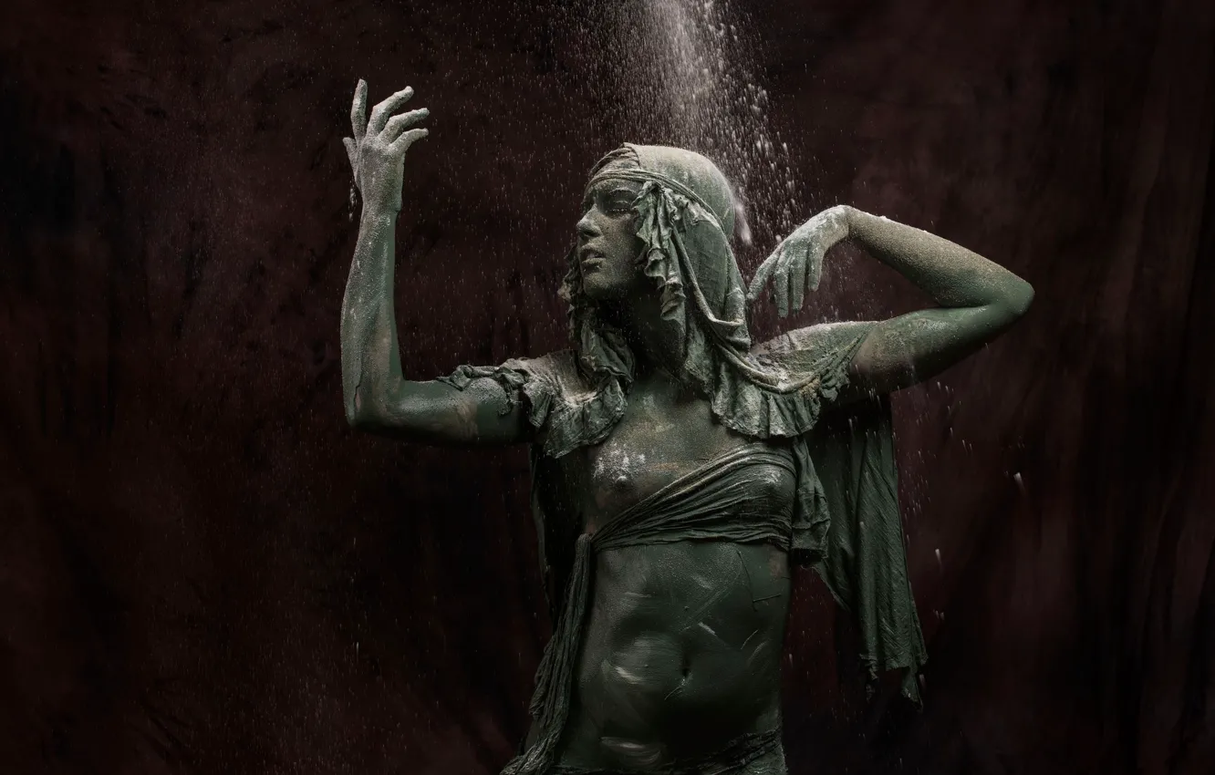 Photo wallpaper sand, erotic, chest, girl, pose, the dark background, background, paint