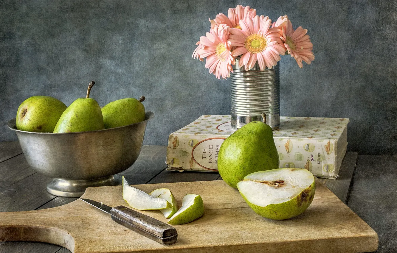 Photo wallpaper flower, knife, pear