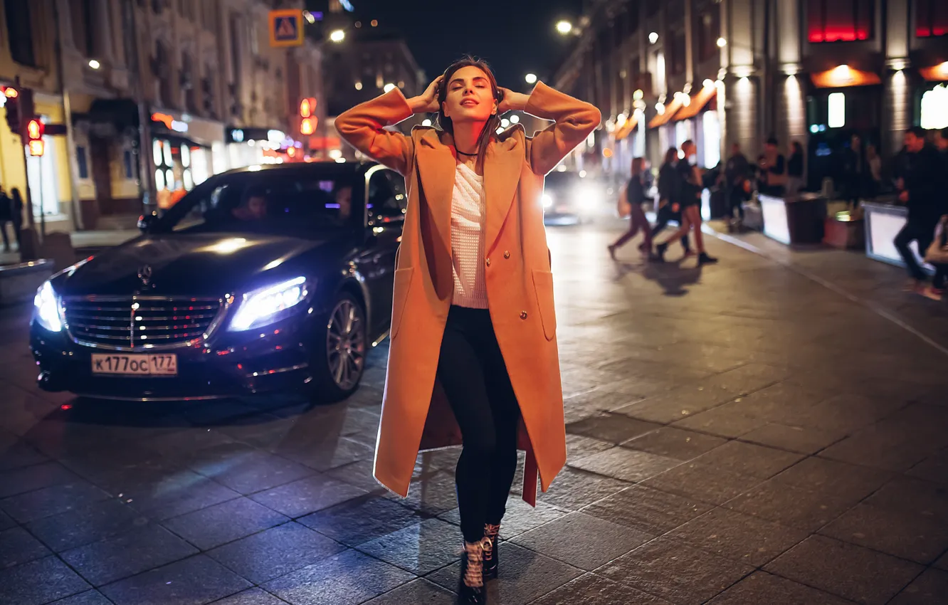 Photo wallpaper machine, auto, girl, pose, style, mood, street, coat