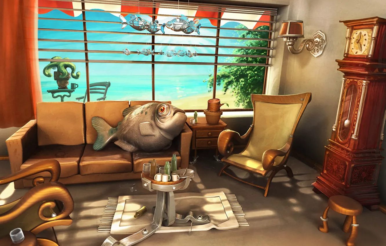 Photo wallpaper sofa, stay, fish, chair