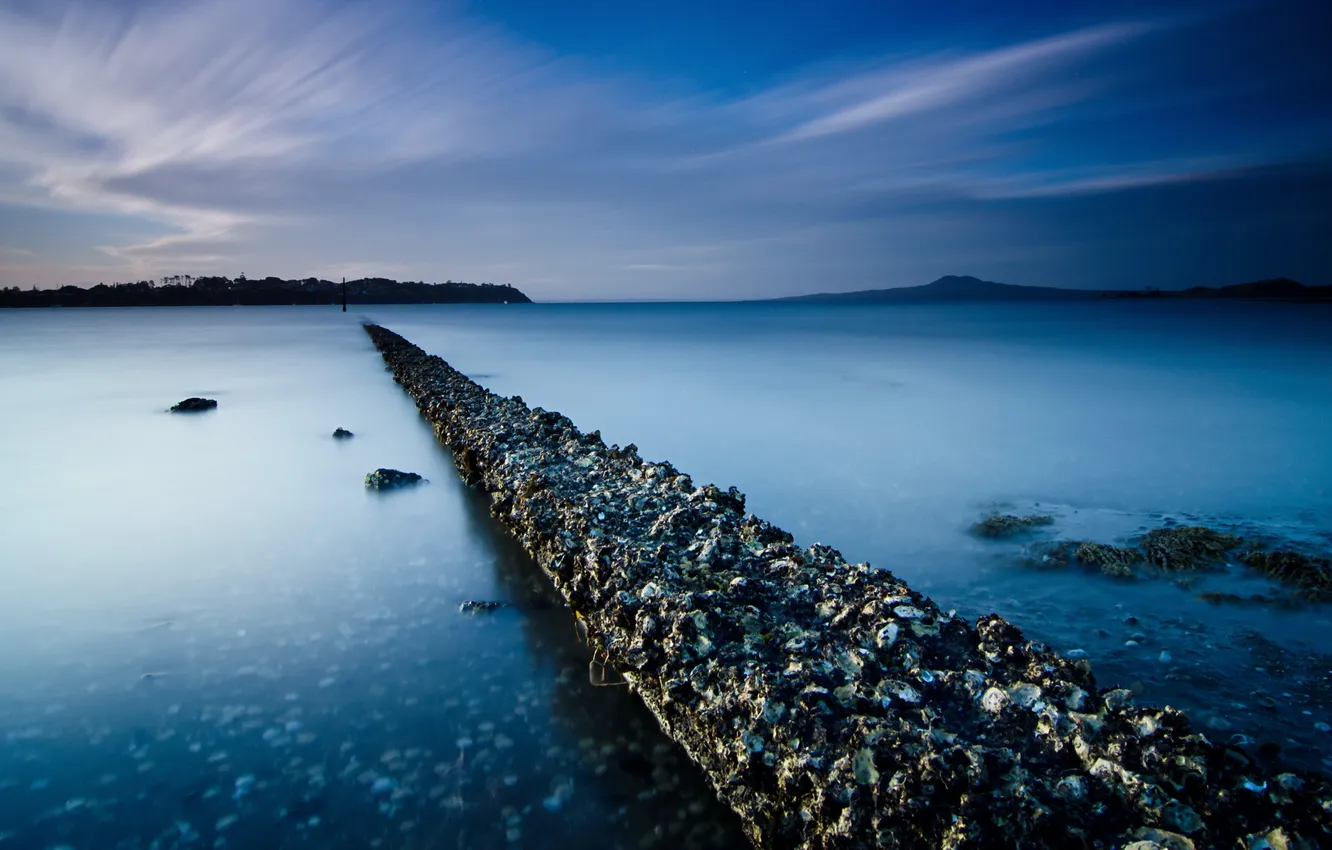 Photo wallpaper sea, night, bridge