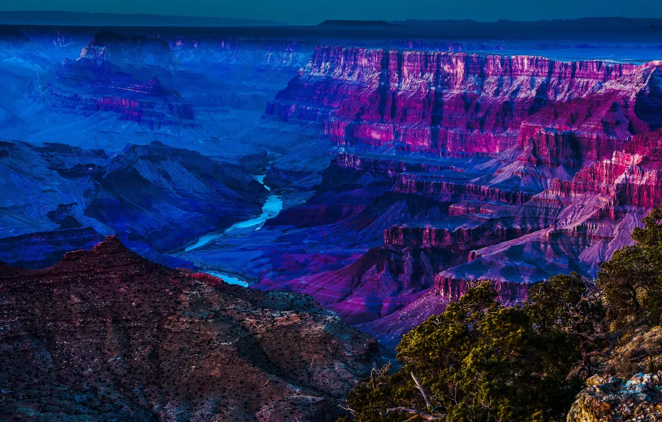 Photo wallpaper the sky, sunset, river, canyon, gorge
