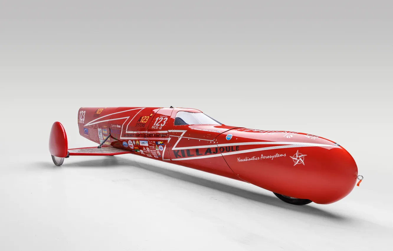 Photo wallpaper red, Electric Motorcycle, Fastest sidecar streamliner ever, Electric motorbike, KillaJoule, The fastest motorcycle belt streamliner …