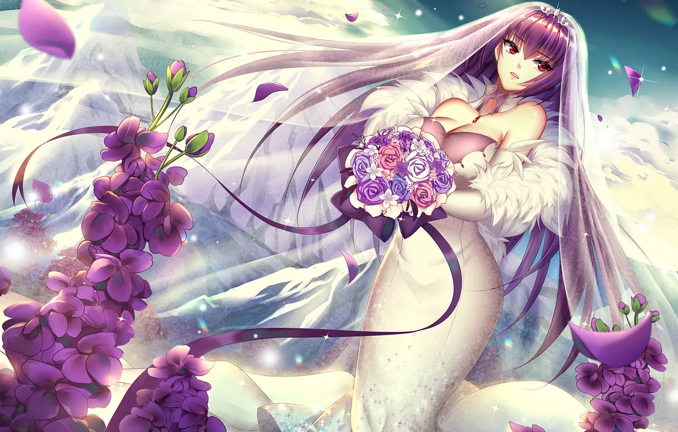 Photo wallpaper girl, bouquet, the bride, veil, Fate / Grand Order, The destiny of a great campaign