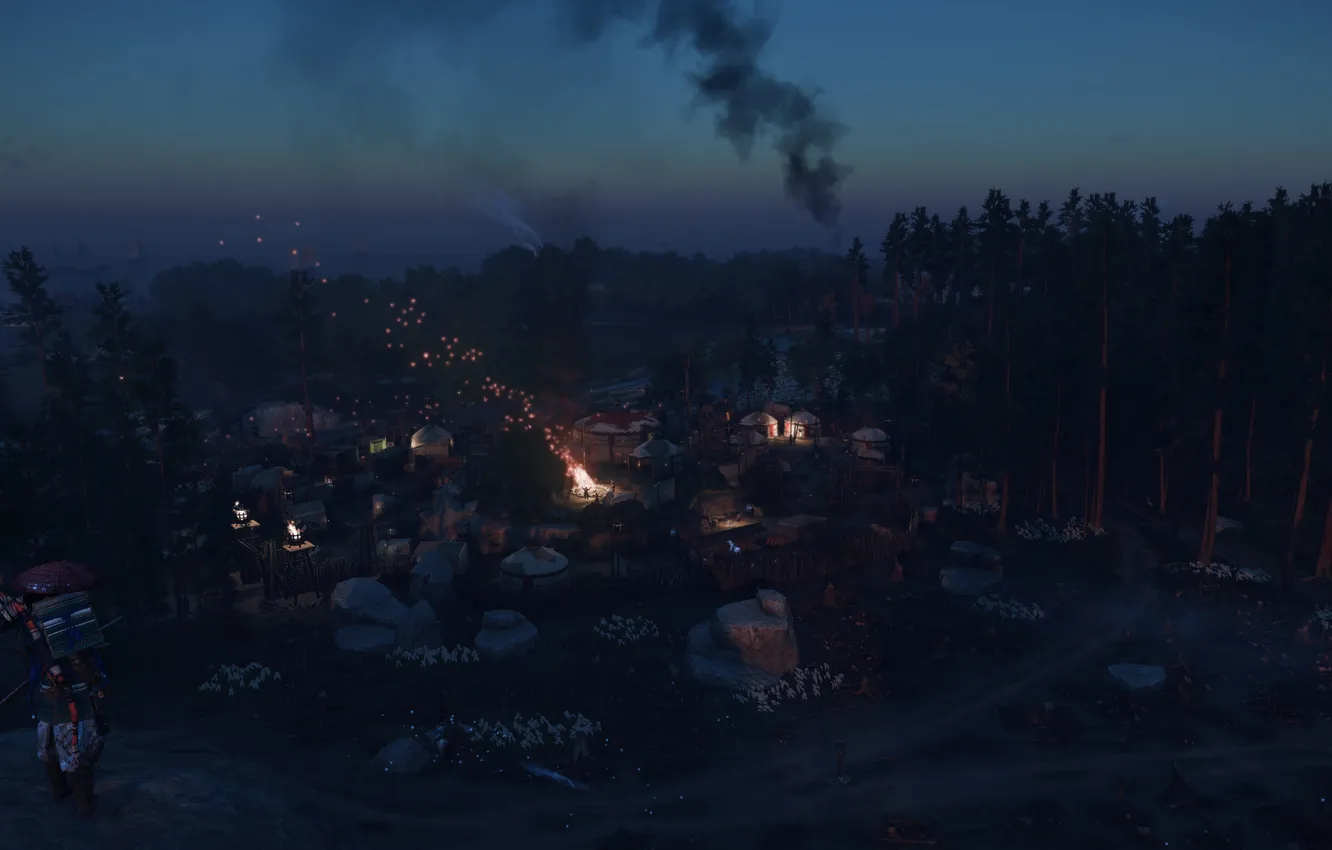 Photo wallpaper trees, night, the game, rock, game, nature, night, tree