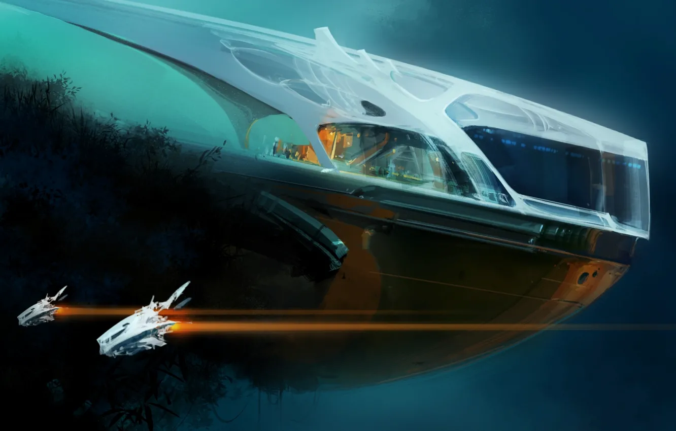 Photo wallpaper blue, spaceships, grampus house