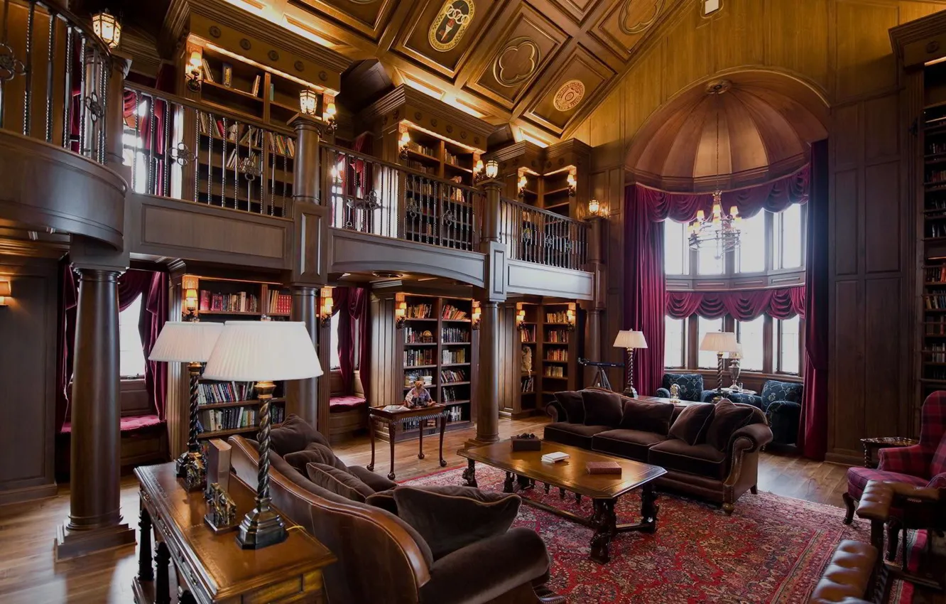 Photo wallpaper design, style, interior, library, luxury, living room