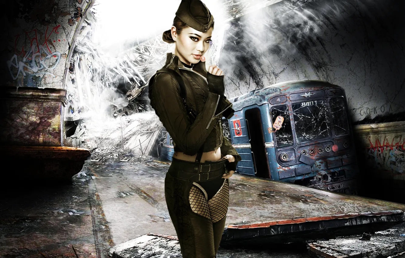 Photo wallpaper girl, metro, Wallpaper, ruins, Jamie, Amber Chung