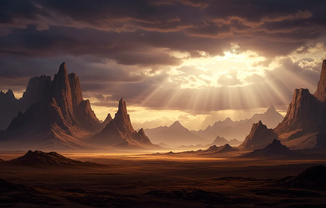 Photo wallpaper the sky, clouds, landscape, mountains, fiction, art, wallpaper, fantasy