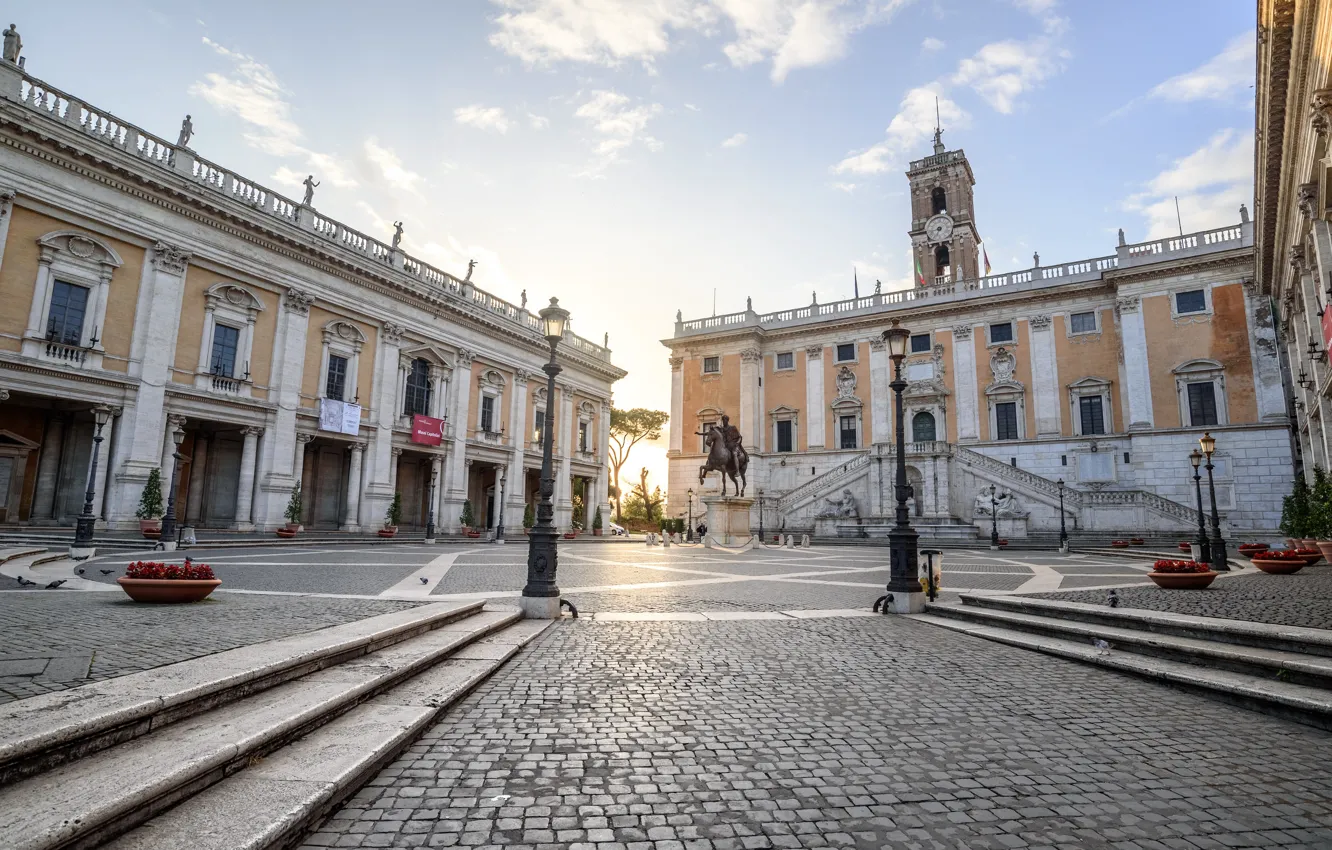 Photo wallpaper Rome, Italy, Capitol hill, Capitol square, equestrian statue of Marcus Aurelius