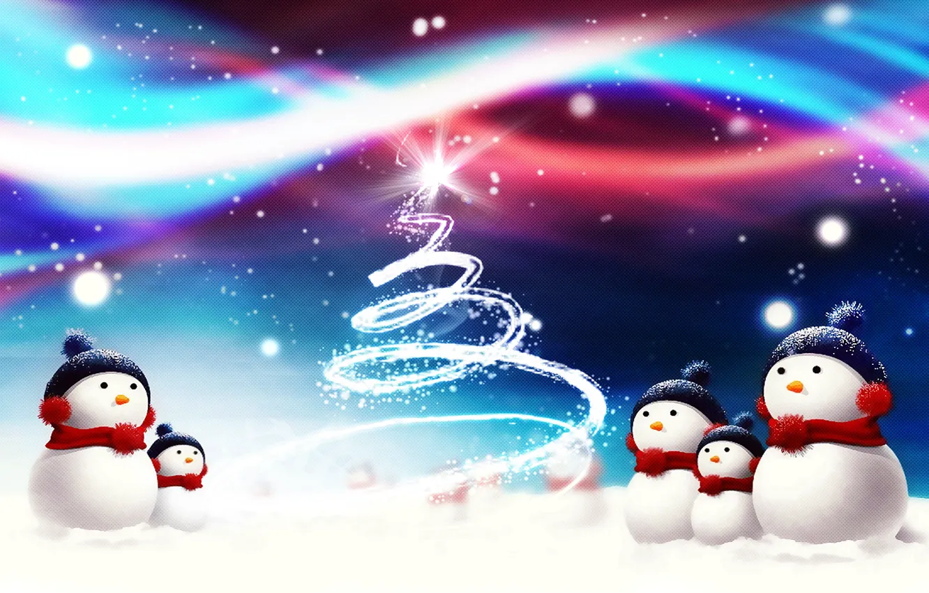 Photo wallpaper snow, tree, snowman