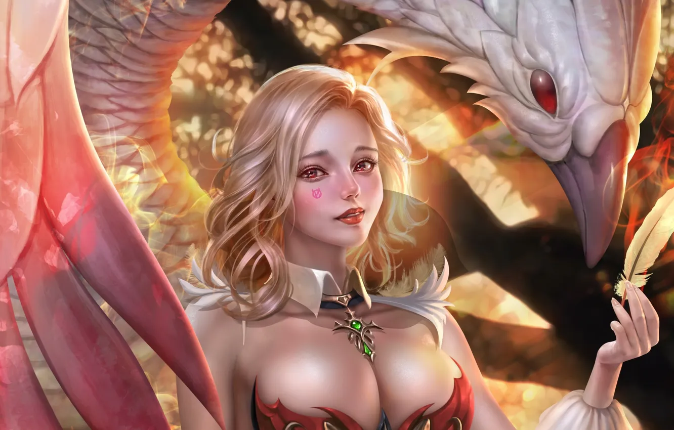 Photo wallpaper girl, bird, fantasy, spectrum