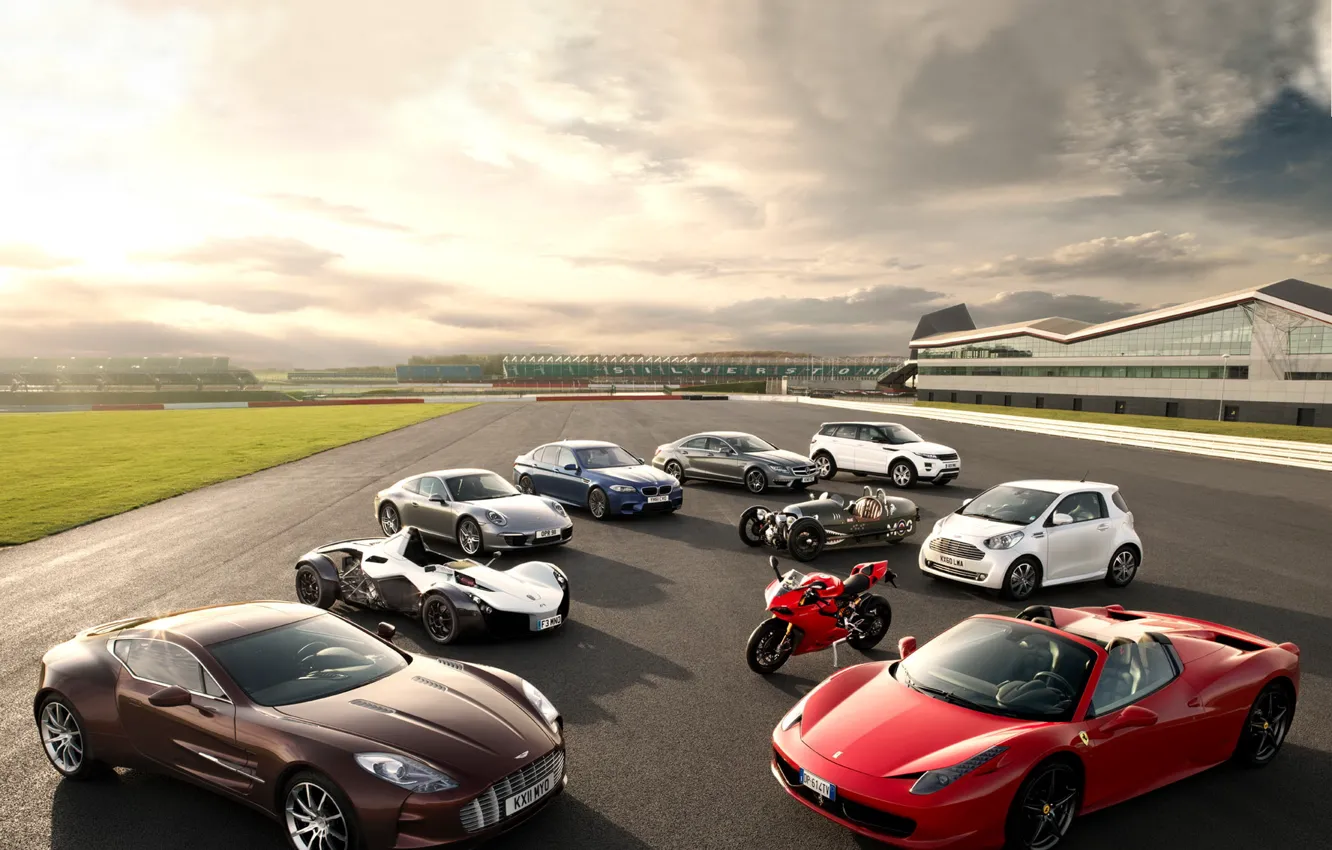 Photo wallpaper Aston Martin, Mercedes-Benz, Porsche, BMW, Ferrari, Land Rover, Morgan, BAC