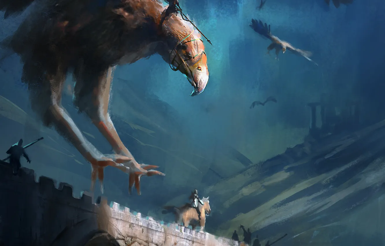 Photo wallpaper flight, bridge, fiction, bird, wings, art