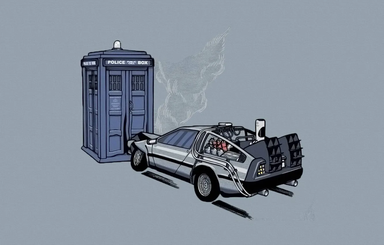 Photo wallpaper crash, machine, booth, car, Back to the future, The DeLorean, police, Doctor Who