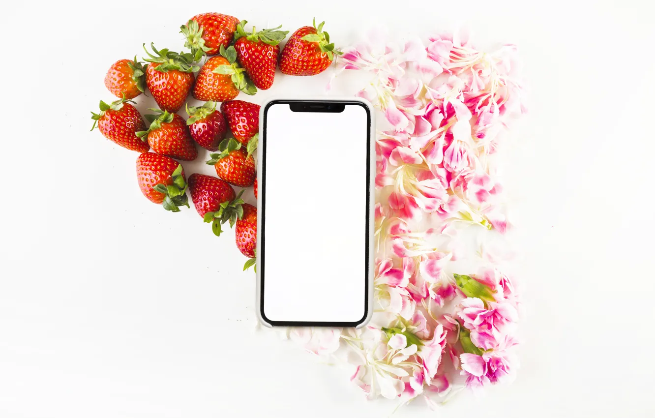 Photo wallpaper summer, flower, petals, smartphone, strawberries