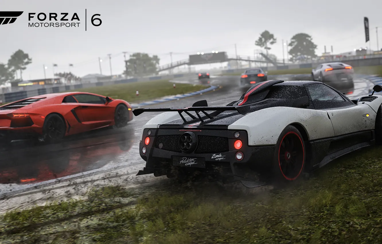 Photo wallpaper the game, Lamborghini, supercar, Pagani, Zonda, Aventador, Cinque, Forza Motorsport 6