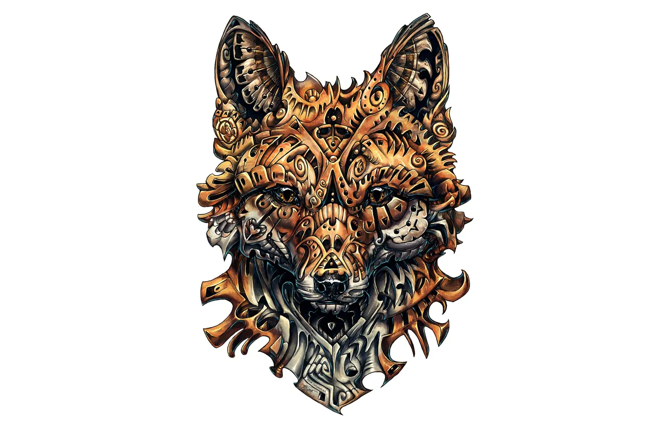 Photo wallpaper fox, design, drawing, complicated