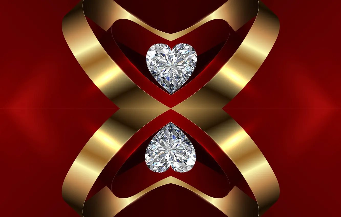 Photo wallpaper red, golden, heart, ring, lace