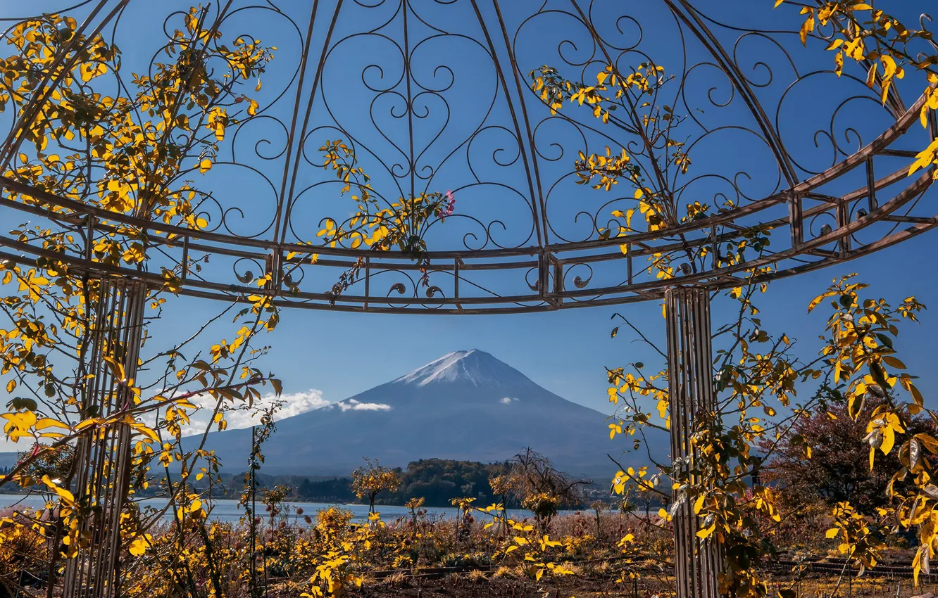 Photo wallpaper Japan, gazebo, Mount Fuji
