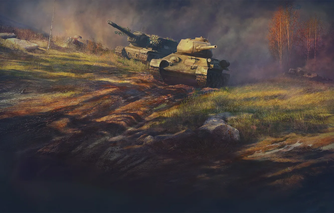 Photo wallpaper St. John's wort, World Of Tanks, t 34-85