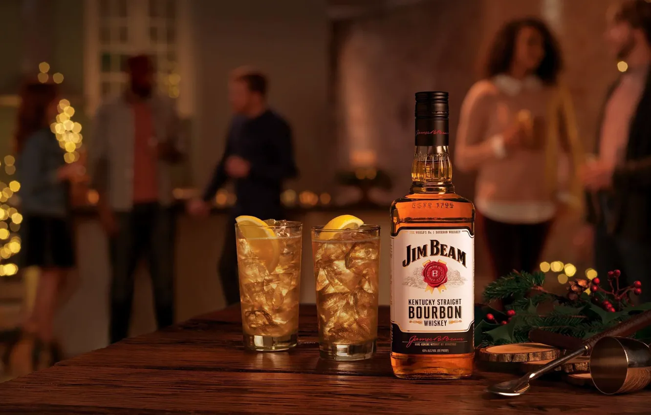 Photo wallpaper lights, people, holiday, New Year, party, whiskey, booze, Jim Beam