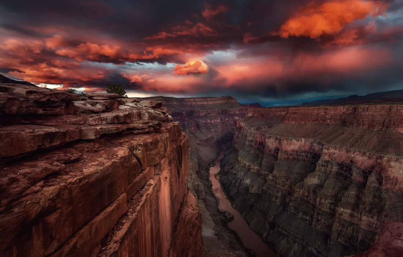 Photo wallpaper clouds, clouds, river, rocks, canyon, USA
