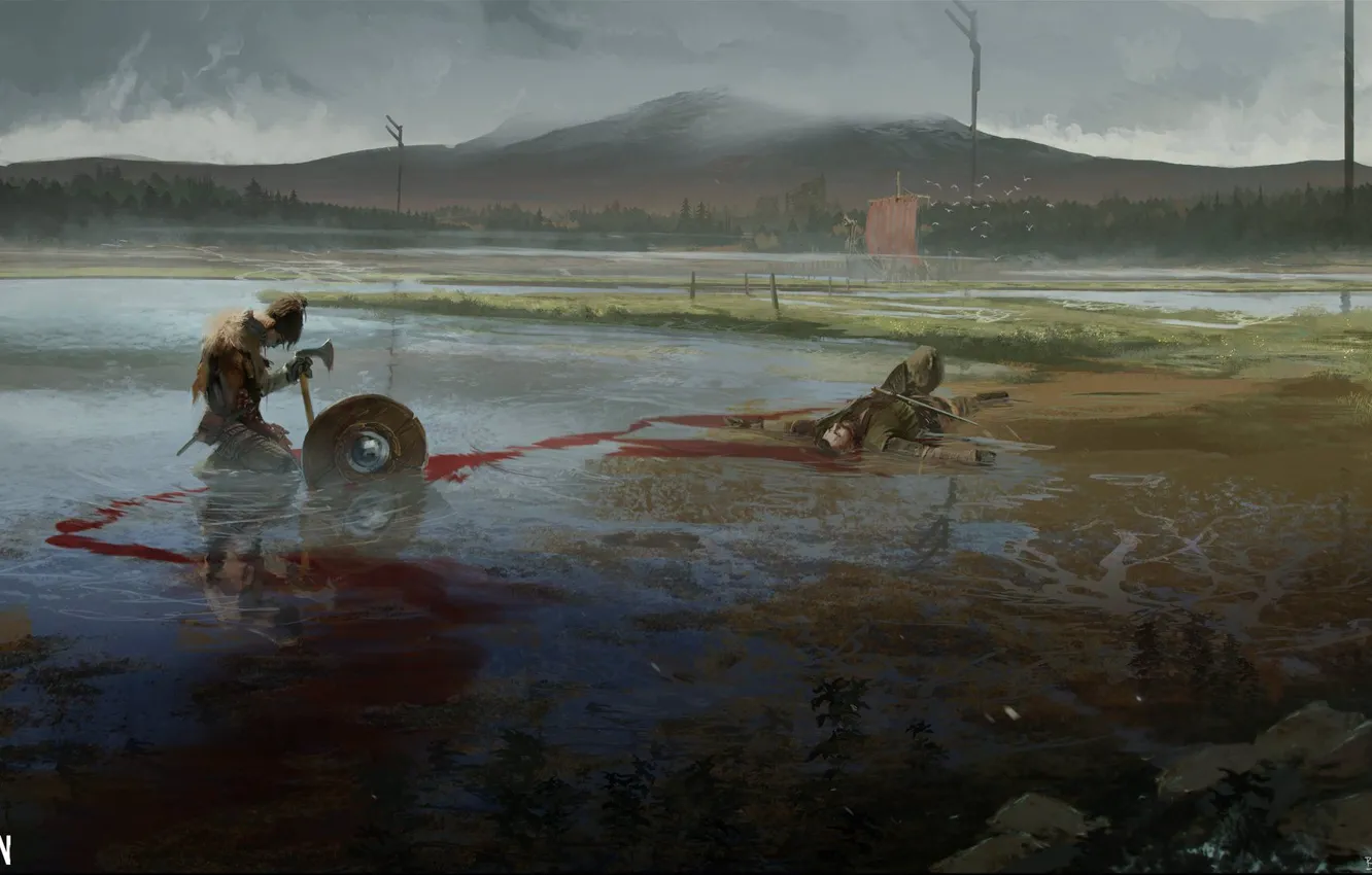 Photo wallpaper death, ship, warrior, fight, Token of Woden