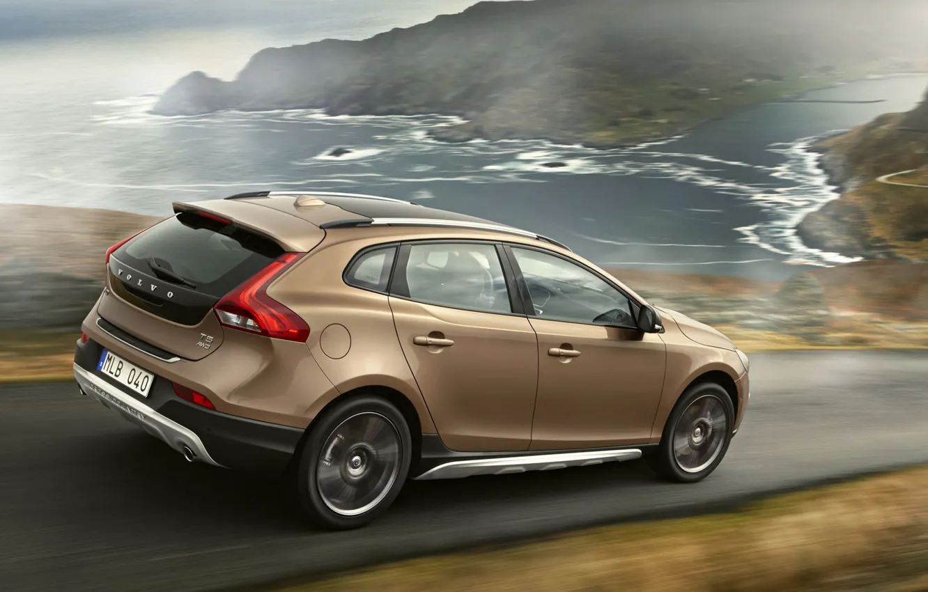 Photo wallpaper road, sea, landscape, mountains, Volvo, V40