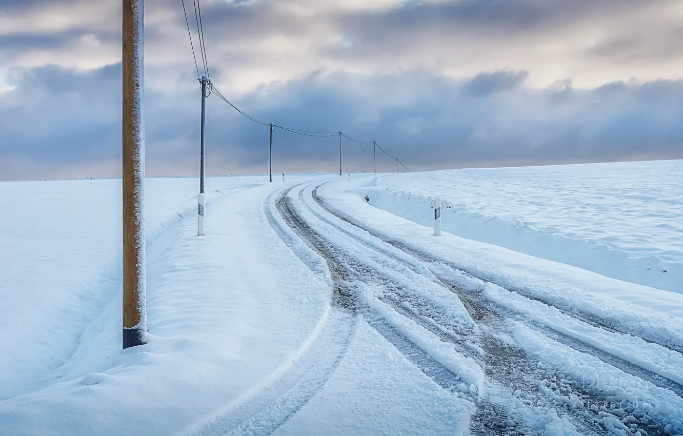 Photo wallpaper winter, road, snow