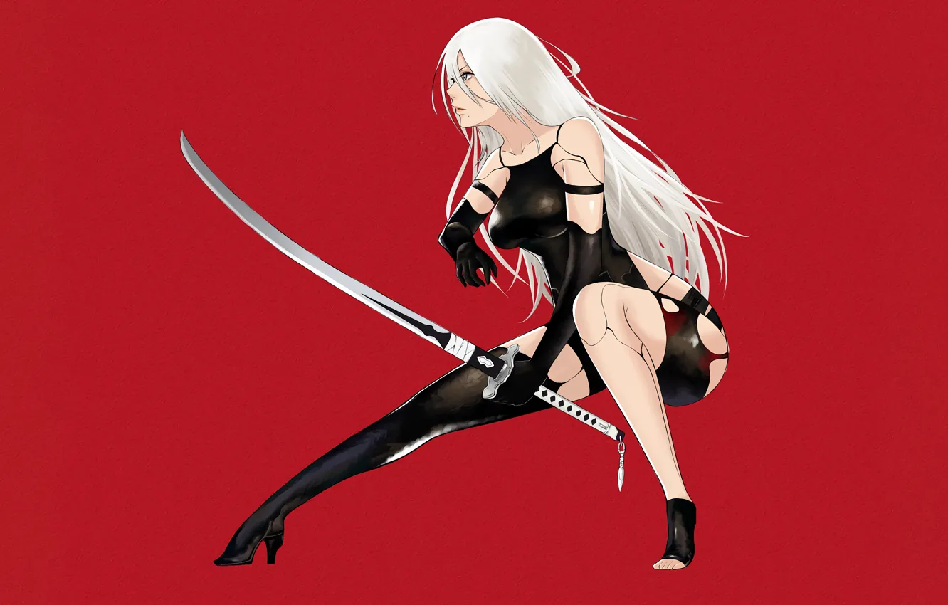 Photo wallpaper girl, sword, sexy, long hair, legs, boobs, anime, beautiful