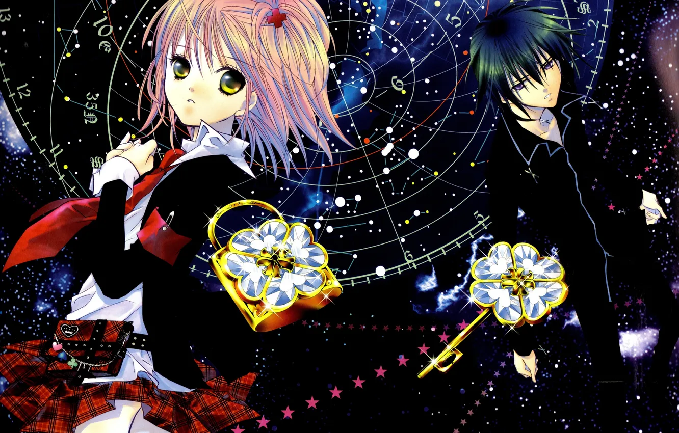 Photo wallpaper girl, stars, castle, anime, key, guy, Amu Hinamori, Shugo Chara