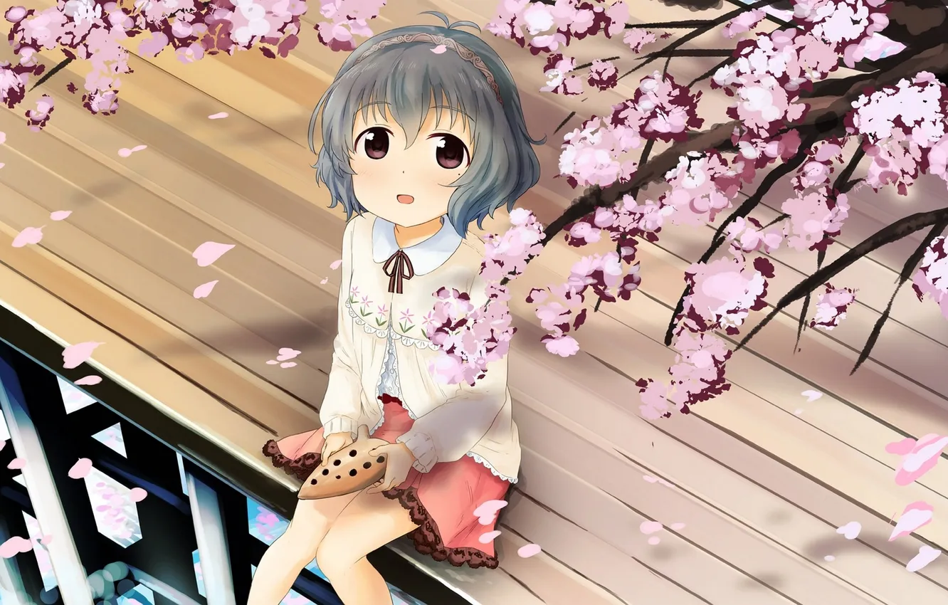 Photo wallpaper girl, anime, petals, Sakura, art, narumiya yume, idolmaster cinderella girls, abe kanari