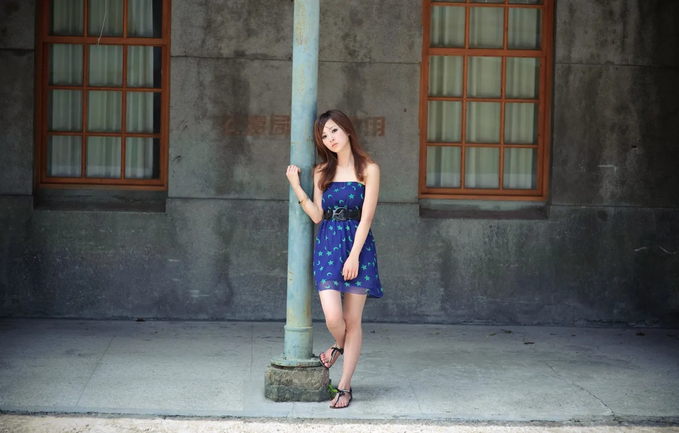 Photo wallpaper girl, Asian, wall house