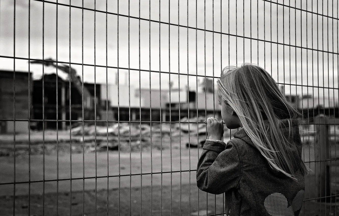 Photo wallpaper mesh, the fence, girl