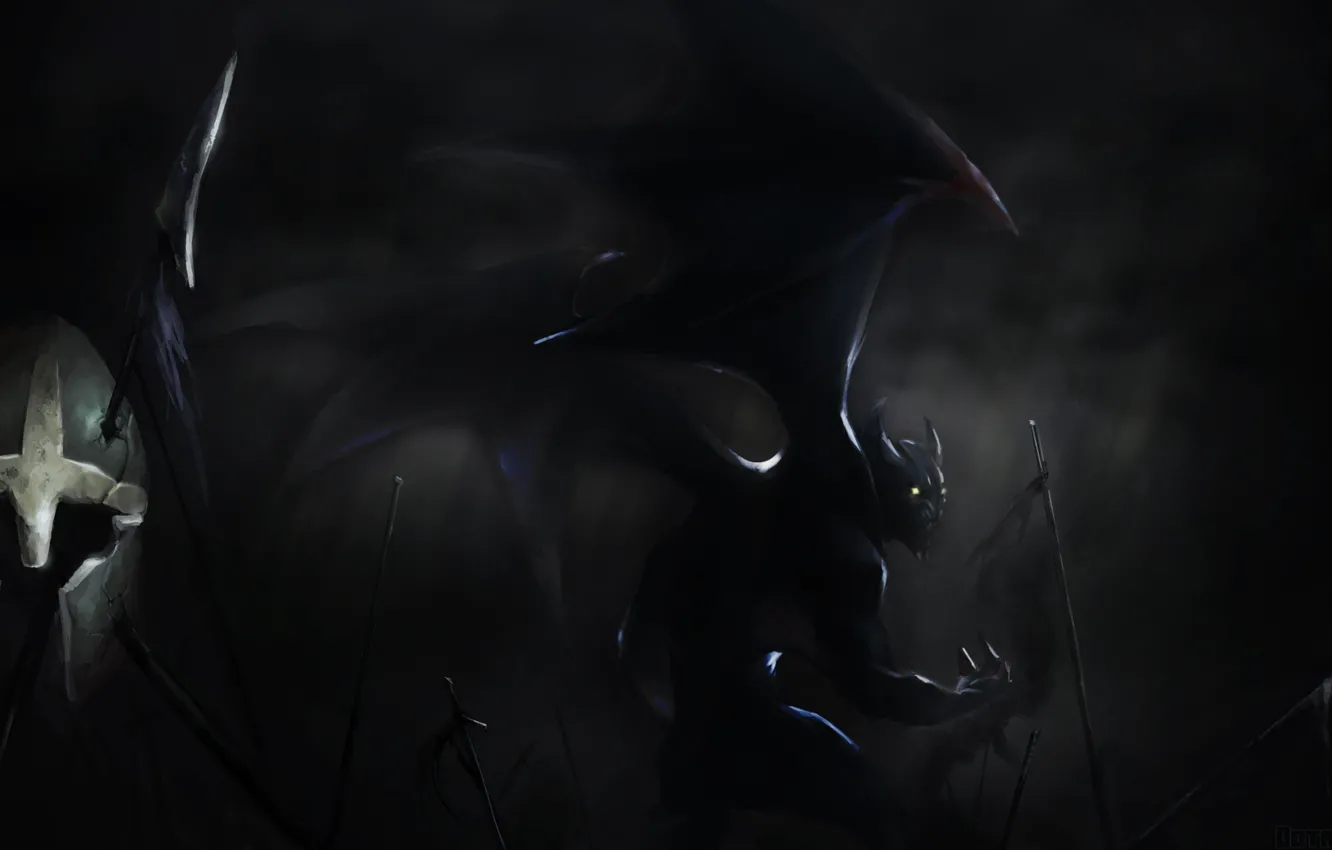 Photo wallpaper field, art, helmet, the battle, arrows, Dota 2, Night Stalker, Balanar