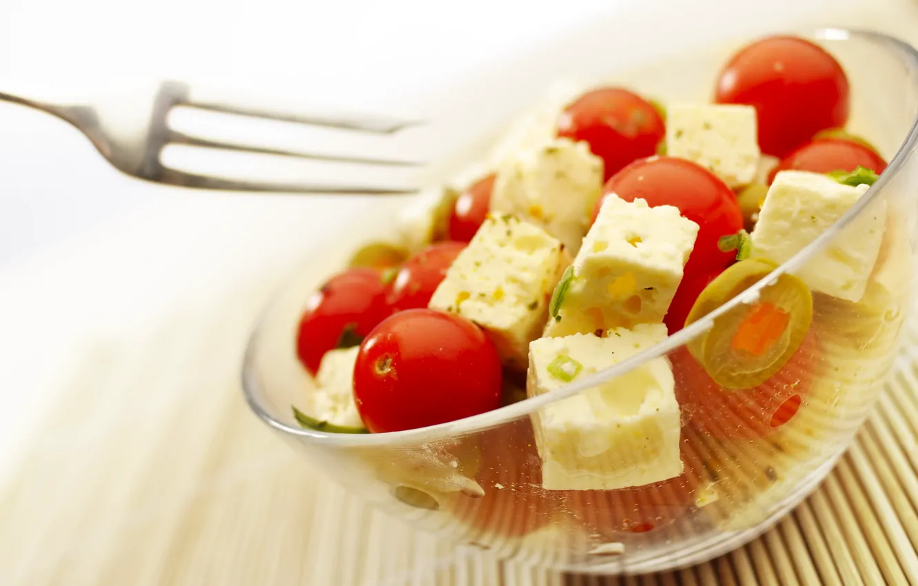 Photo wallpaper food, cheese, plate, plug, tomatoes, healthy treat
