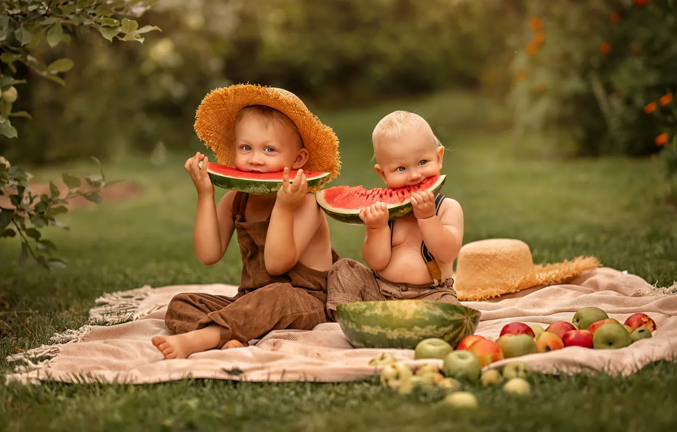 Photo wallpaper summer, children, watermelon, Elena Chernihiv