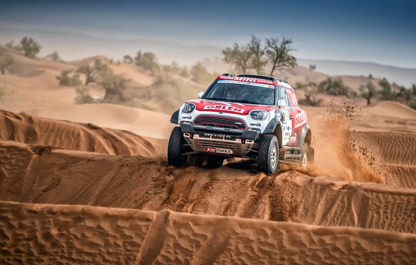 Photo wallpaper sand, machine, auto, race, sport, Mini, dunes, SUV