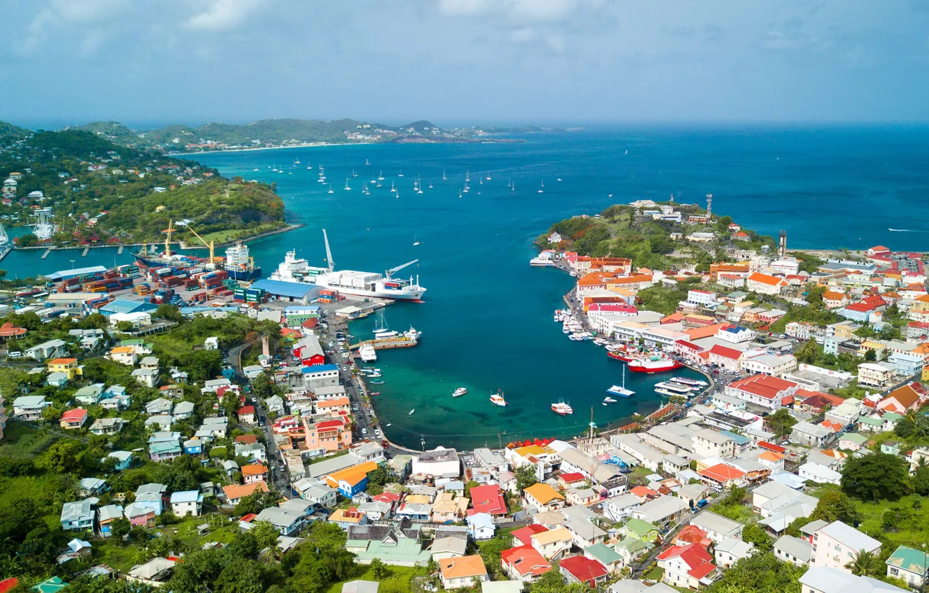 Photo wallpaper sea, home, yacht, panorama, Caribbean, Grenada